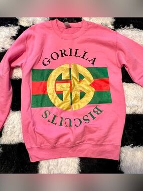 Rare GORILLA BISCUITS Pink Sweatshirt with Gold Logo and Green-Red Stripe